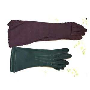Two Pair Of Ladie's Dress Gloves Green Purple Night Out Fashion Vintage